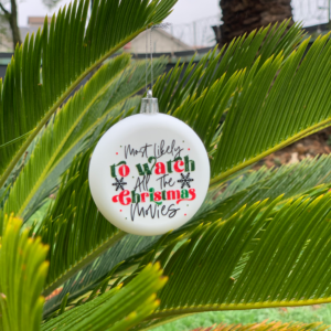 personalised flat christmas baubles humorous edition white 8cm