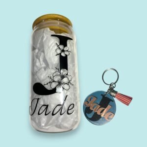 personalized glass and keychain
