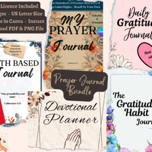 dfy prayer journal & planner bundle editable & printable